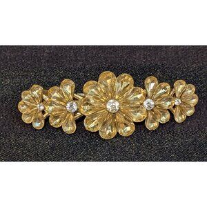 Vintage Floral Rhinestone Hair Clip Gold Tone